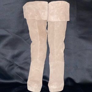 Bakers “Garcia” over the knee taupe suede boots.